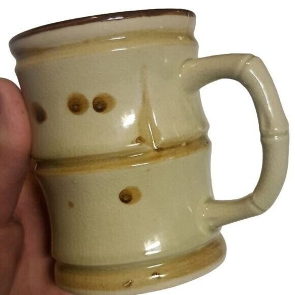 BALDELLI MCM Glazed Art Pottery Bamboo Coffee Mug Tea Cup Chartreuse Green Vtg - Picture 5 of 6